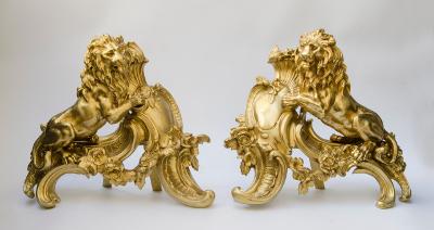 Dore Bronze Lions Front Fireplace France 11" x 12" (1 of 5)