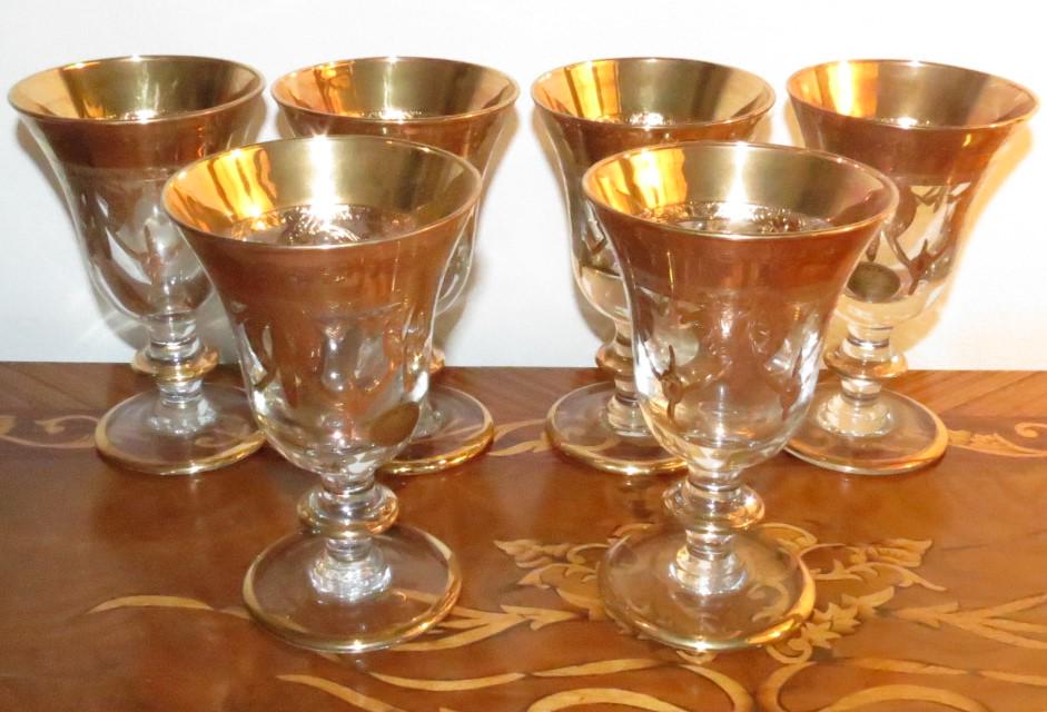 Venetian Crystal & Gold Set of 6 Glasses H: 7" (1 of 4)