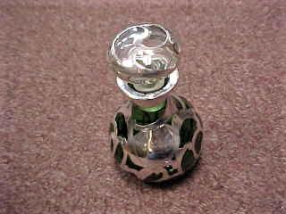 Sterling Silver Overlay Green Perfume Bottle. (1 of 1)