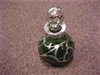 Sterling Silver Overlay Green Perfume Bottle. (1 of 1)