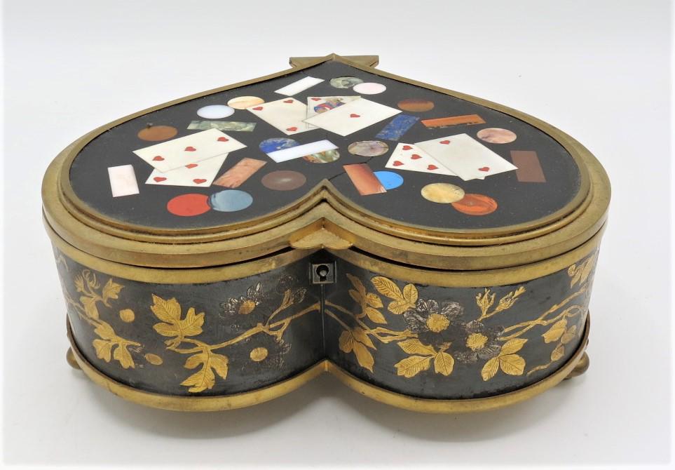 Boulle, Bronze & Pietra Dura Jewelry Box Heart Shaped (1 of 6)