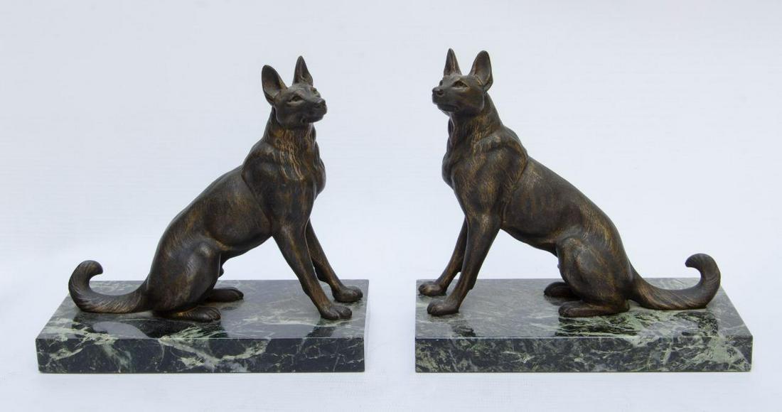 Bronze Bookends Dogs w/ Marble base 6.3" x 6.8" (1 of 3)