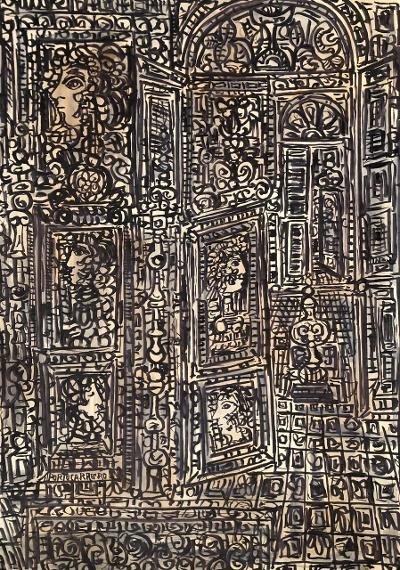 Rene Portocarrero Ink on Paper 30" x 22" Cuba: Shipping in USA $ 120 René Portocarrero was a Cuban artist recognised internationally for his achievements.