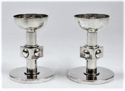 Jean Despres Art Deco Pair Candlesticks H: 7.3" (1 of 4)