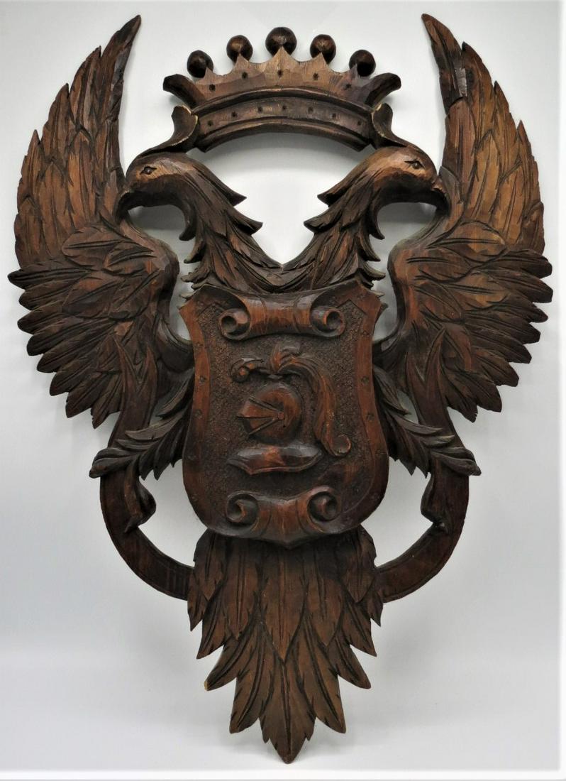 Carved wooden shield with eagles and crown 24" x 18" (1 of 4)