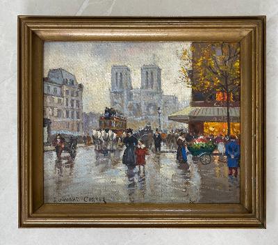 Edouard Cortes Oil on Canvas Paris Old Painting: Art: 18" x 13" Frame: 23.5" x 18.5" We do not have COA. Shipping in USA $ 120 Edouard Leon Cortes was a French post-impressionist artist of French and Spanish ancestry. He is known as "Le Poete Parisi