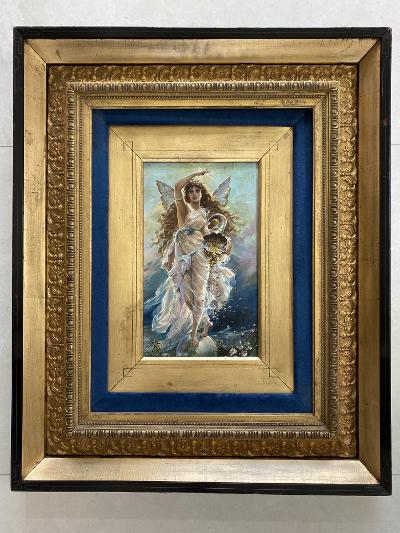 In the Manner of Joseph Bernard Oil on Board France: Shipping in USA $ 150. In the manner of Joseph Bernard (French 1866 - 1931) oil painting on board depicting a winged fairy. Mounted in a black lacquer and gold frame. Board measures approx. 14 1/2" he