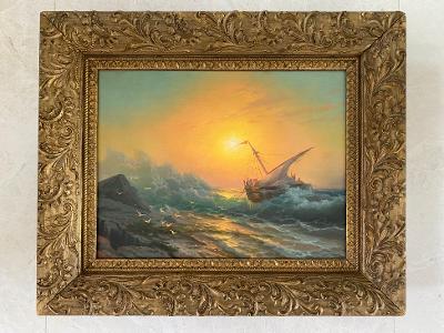 Manner of Ivan Aivazovsky Oil on Canvas Russian Art: Art: 17" x 13" (44 x 33 cms) Frame: 22" x 19" (57 x 47 cms) Shipping in USA $ 100. Ivan Konstantinovich Aivazovsky was a Russian Romantic painter who is considered one of the greatest masters of marin