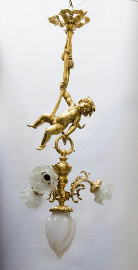 Dore Bronze Chandelier w/ Cherub H: 45" France (1 of 5)