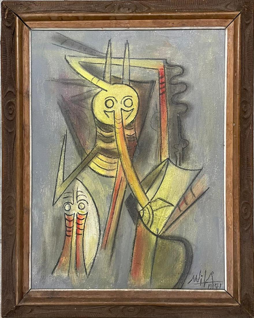 Wifredo Lam mixed media on canvas 24"x 18": shipping USA $120