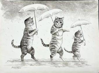 Louis Wain Pencil on Paper Cats in the Rain 12" x 16": Unframed Shipping in USA $ 40. Louis William Wain (5 August 1860 â€“ 4 July 1939) was an English artist best known for his drawings, which consistently featured anthropomorphized large-eyed cats