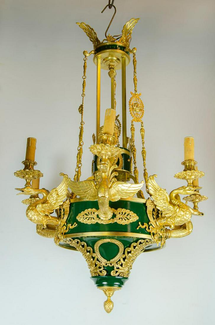 Gilt Bronze Empire Style Chandelier H: 37" D: 28" (1 of 6)