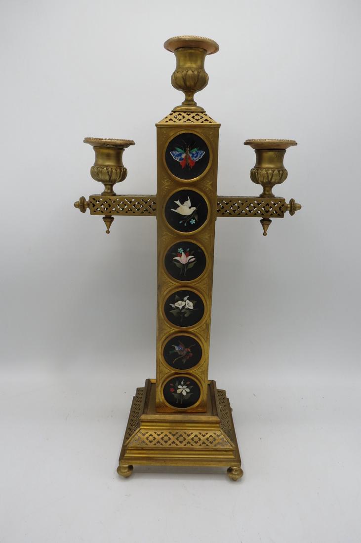 Pietra Dura & Brass Candelabra 6 Panels H: 17" (1 of 3)