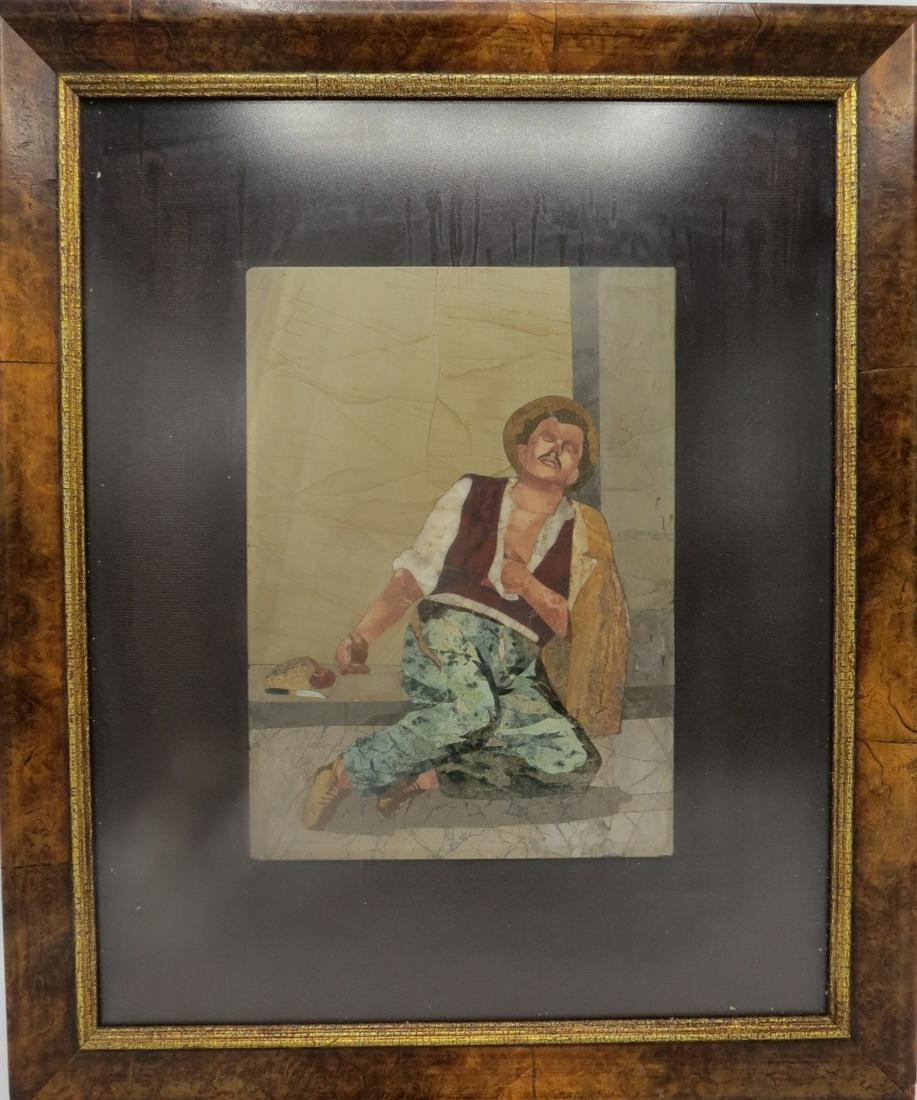 Pietra Dura Panel Drunk Man 9" x 8" Fr: 13" x 12" (1 of 2)