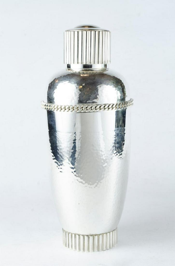 Jean Despres Art Deco Cocktail Shaker H: 9.3" France: Shipping in USA $60. Jean Despres was a French jewelry maker and designer best known for his intricate Art Deco jewelry made from semi-precious stones, machine parts, and enamel. Despres' aesthetics w
