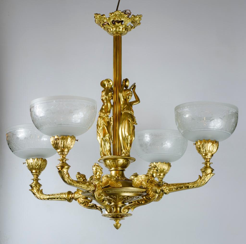 Bronze Chandelier Empire Style France 26" x 28": Shipping in USA $ 190.