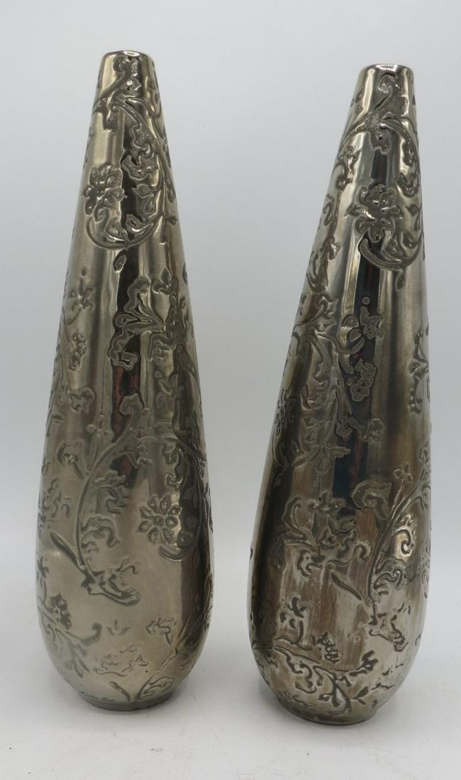 Muller Fres Pair of Silvered Glass Vases H: 12" (1 of 4)