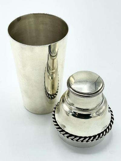 Jean Despres Cocktail Shaker H: 10" Signed - France: Shipping in USA $ 35 + Insurance Jean Despres was a French jewelry maker and designer best known for his intricate Art Deco jewelry made from semi-precious stones, machine parts, and enamel. Despres' 