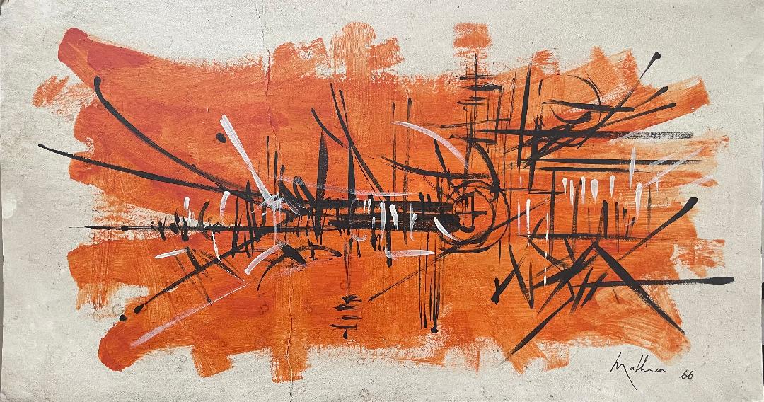Georges Mathieu Acrylic & Gouache on board 12" x 22": Unframed - Shipping in USA $ 90. We do not have COA or Certificates. Provenance Estate from Argentinian Collector.Georges Mathieu was a French abstract painter, art theorist and member of the Academie