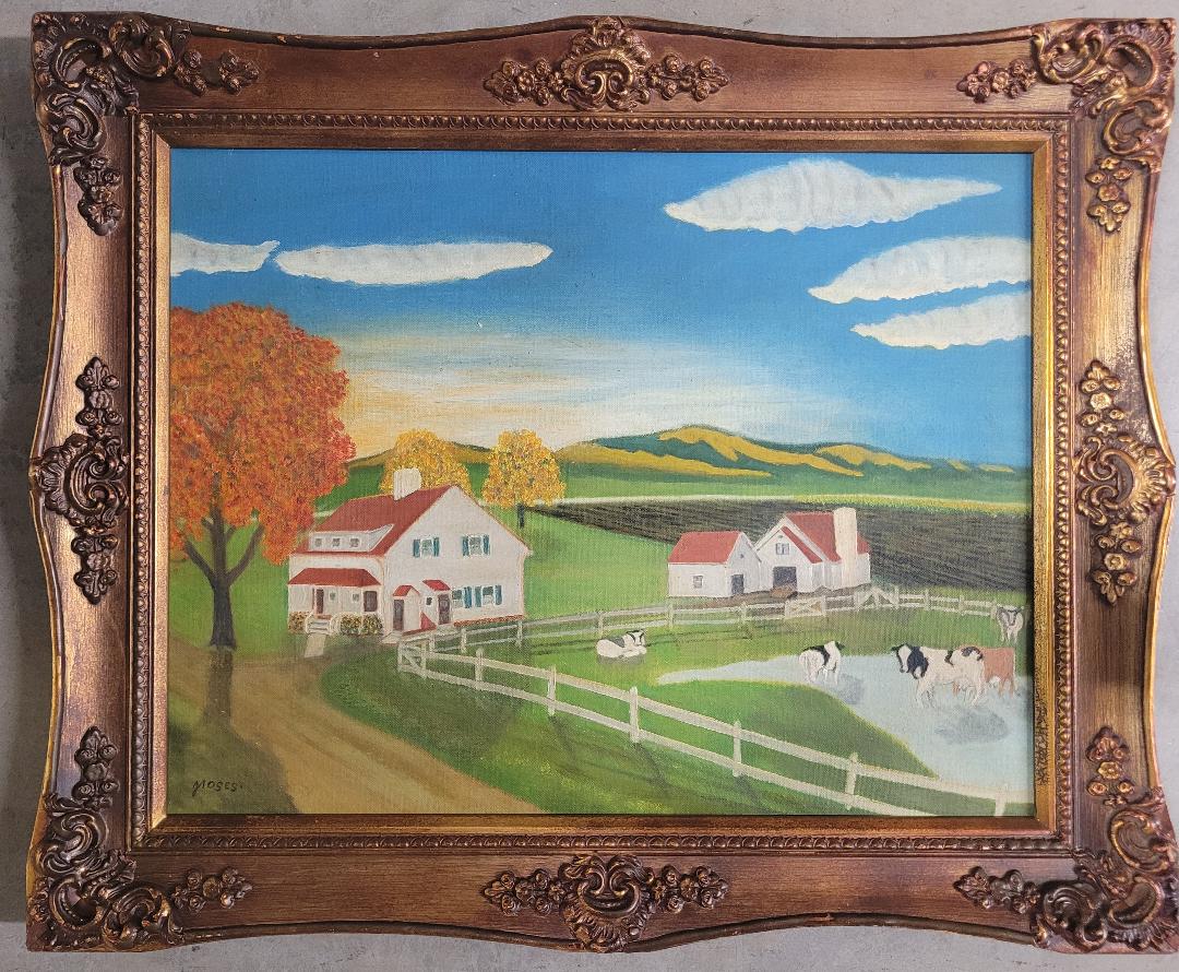 Grandma Moses Oil on Canvas Attributed Art: 14" x 18" (1 of 2)