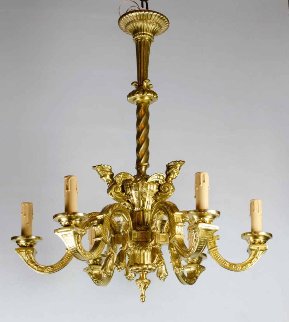 Dore Bronze Chandelier Louis XIV Style H: 28" Diam: 22" France: Shipping in USA $ 300.