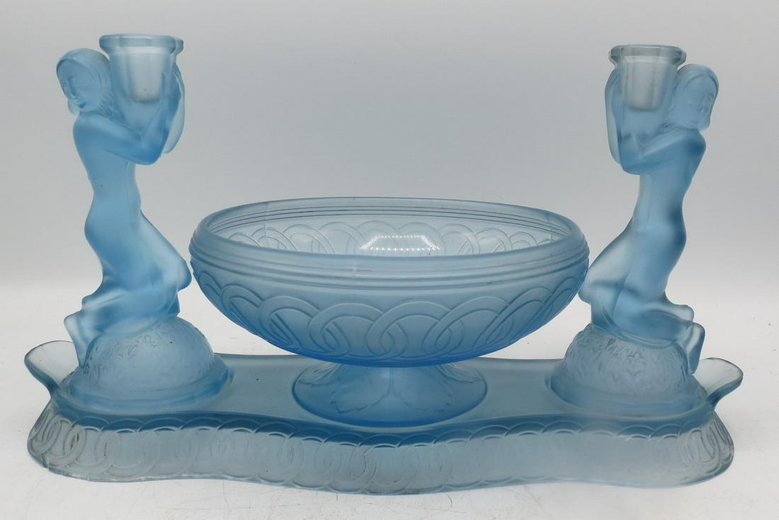 Art Deco Glass Centerpiece H: 8" W: 15" D: 7" (1 of 5)