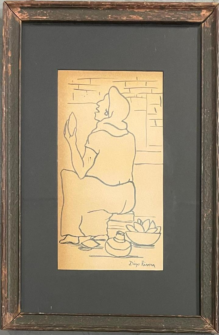 Diego Rivera Drawing on Paper Art: 10.5" x 5.7" Fr: 17" x 11.5" (1 of 2)