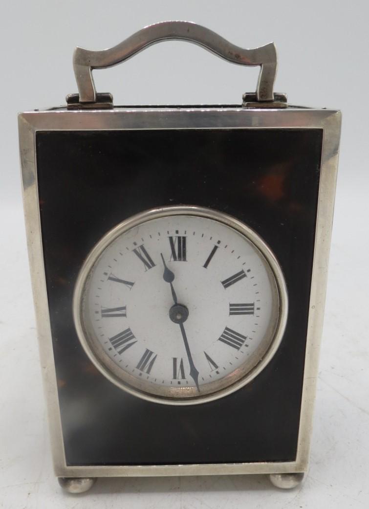 Sterling Silver & Turtleshell Carriage Clock H: 5.5" (1 of 6)