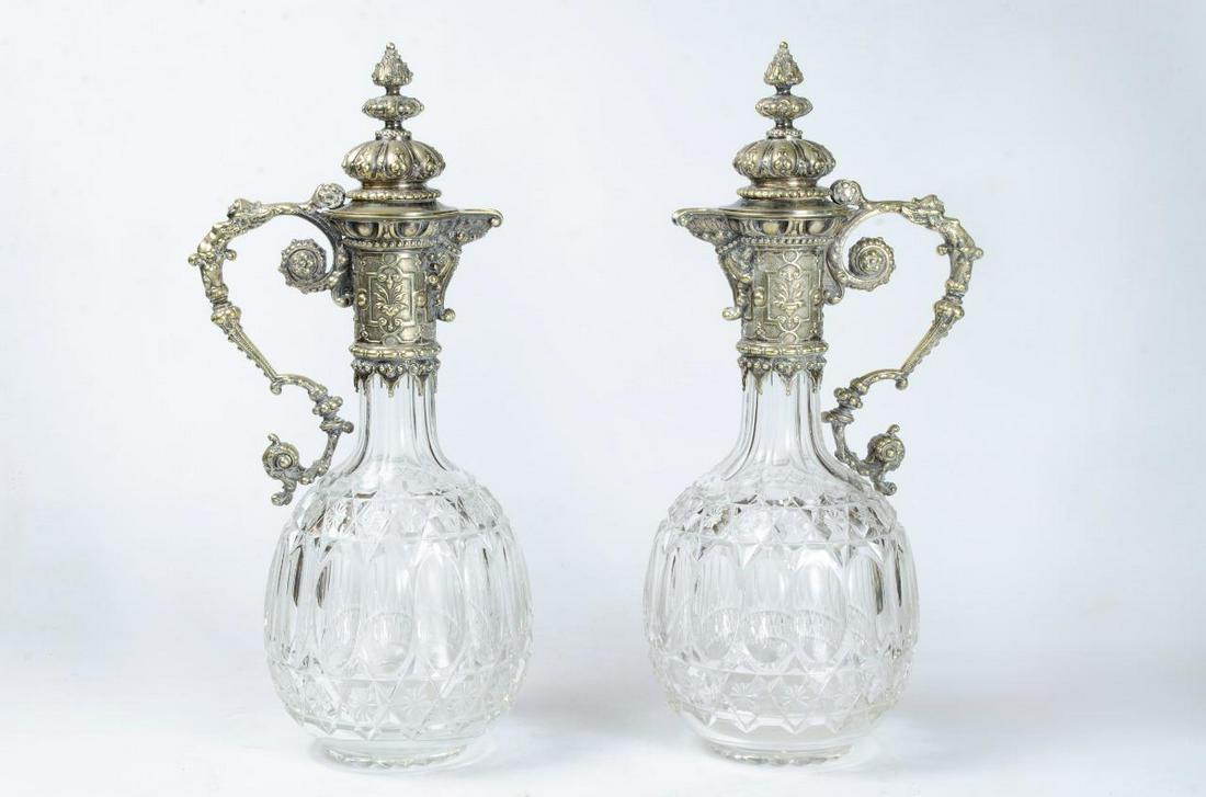 Elkington Rare Pair of Decanters w/ Crystal H: 13.5" England (1 of 3)