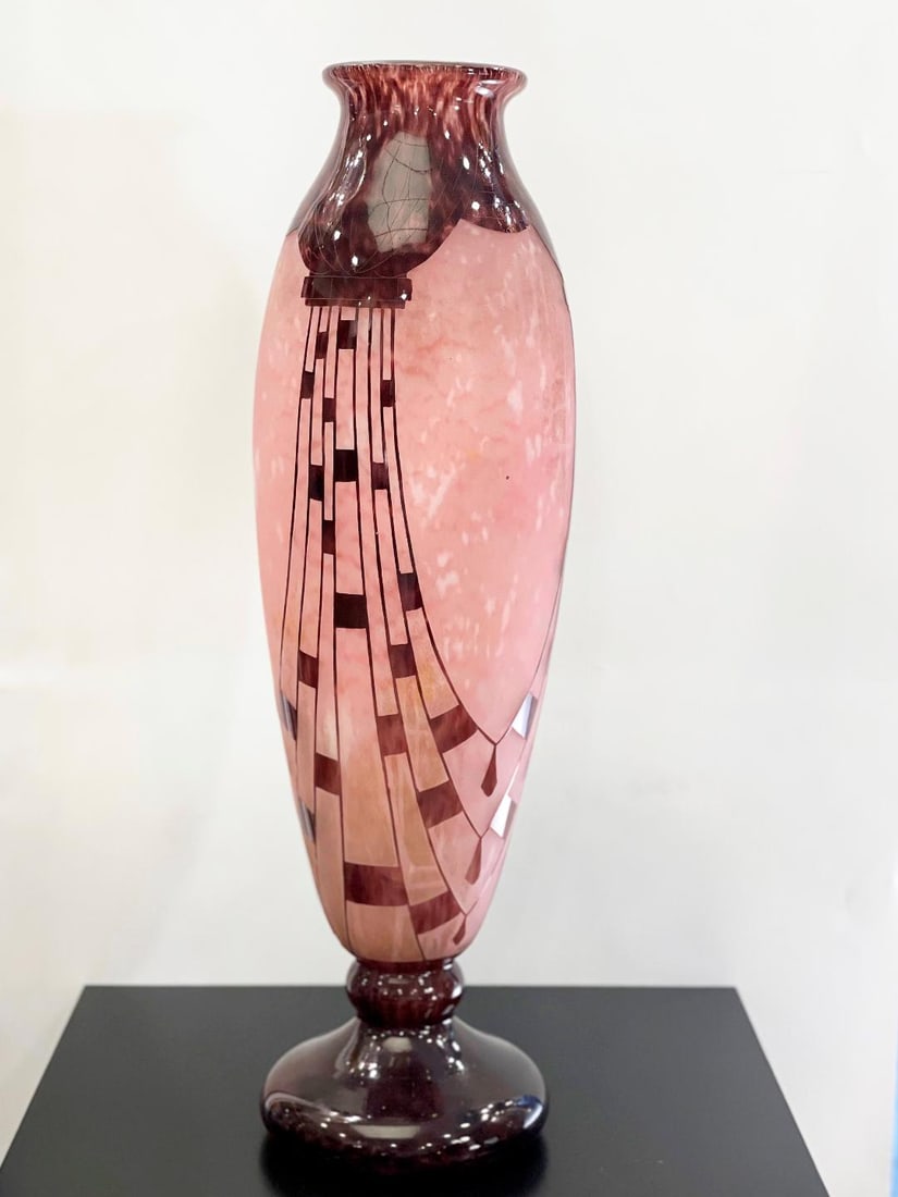 Charder Cameo Glass Large Vase Art Deco H: 27" D: 5": Shipping in USA $ 160. Charder. The name was used by the Schneiders for 2 or 3-layered cameo glass vases, bowls, ewers, lamps etc. in a style which combined art deco and art nouveau features. This lin