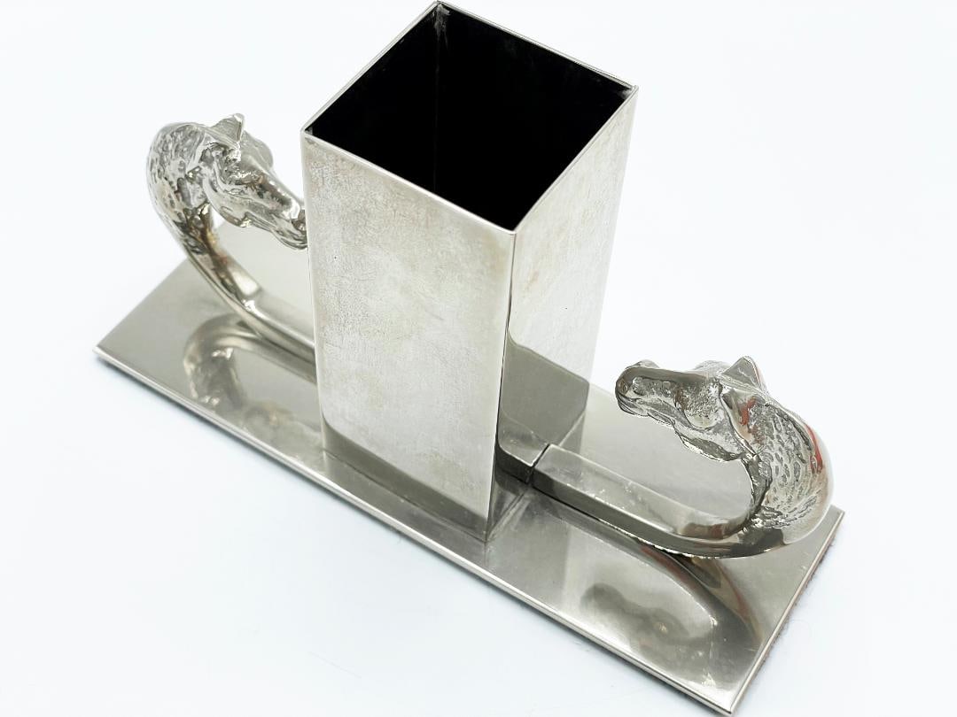 Hermes Paris Art Deco Silverplated Pencils Holder 5" x 4" x 2" France (1 of 3)
