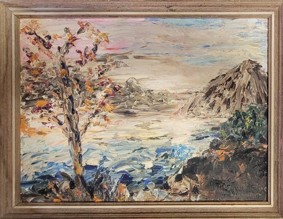 Tom Thomson (Attrib) Oil on Canvas 12" x 16" Canada: Shipping in USA $ 120. Thomas John Thomson (August 5, 1877 - July 8, 1917) was a Canadian artist active in the early 20th century. During his short career, he produced roughly 400 oil sketches on smal