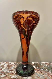 Charder Cameo Glass Vase Art Deco H: 16" France: Shipping in USA $ 135.