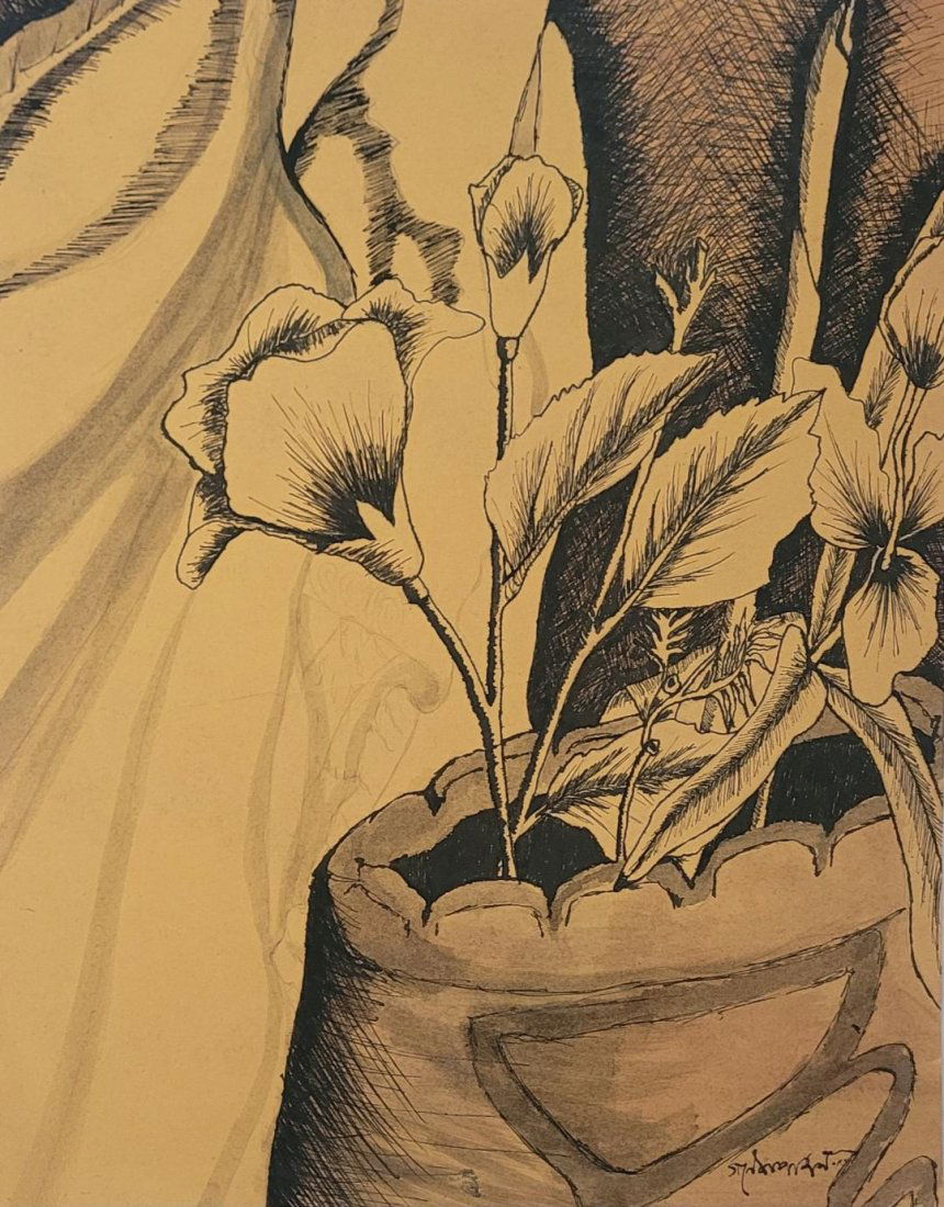 Ganesh Pyne (Attributed) Mixed Media on Paper 14" x 11": No COA - Shipping in USA $ 100. Pyne was born in Kolkata in 1937 during the tumultuous years preceding Indian independence and partition