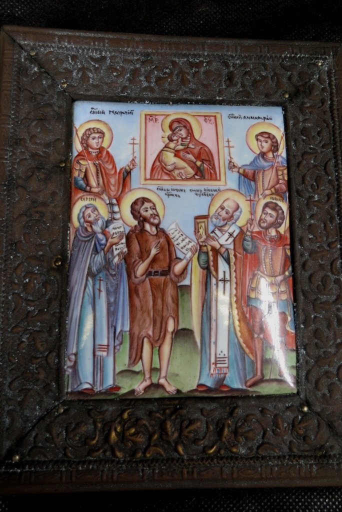 028: Byzantine Style Icon: Enamel over copper, 6" x 5" --- Est. Shipping: $18