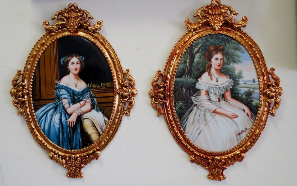054: Pair of Porcelain Paintings with Bronze Frame: after KPM, 15"H - 10"W --- Est. Shipping: $12