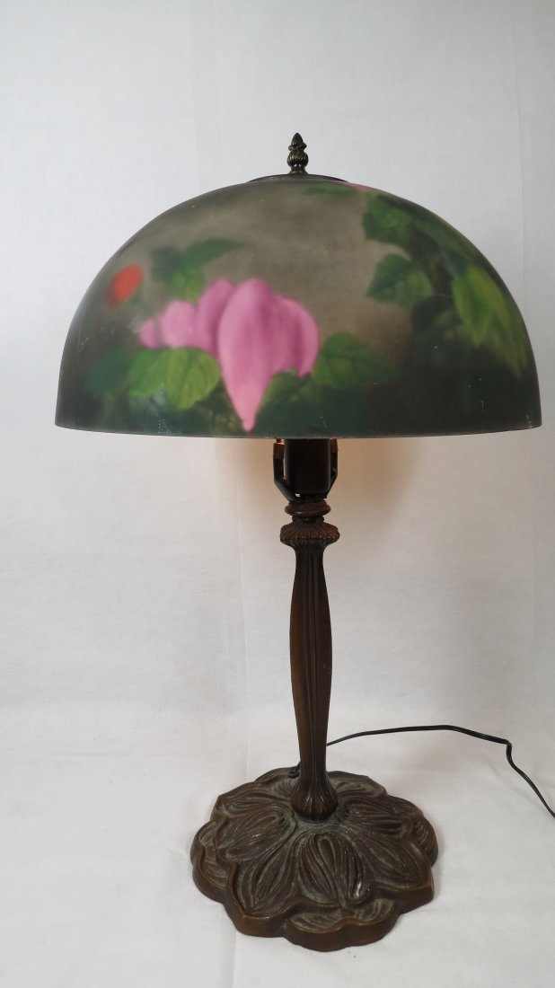 Old Reverse Painting (Handel Style) Table Lamp: 23"H - 17"W - 10"D --- Est. Shipping: $40