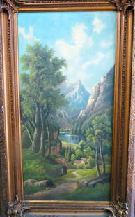 Charles Gregory Oil on Canvas Art: 37" x 19" w/ Provenance: Signed C. GREGORY oil on canvas painting, around 1900s. 48 in H x 29 in with frame included, 37 in H x 19 in without frame. Shipping in USA. 320