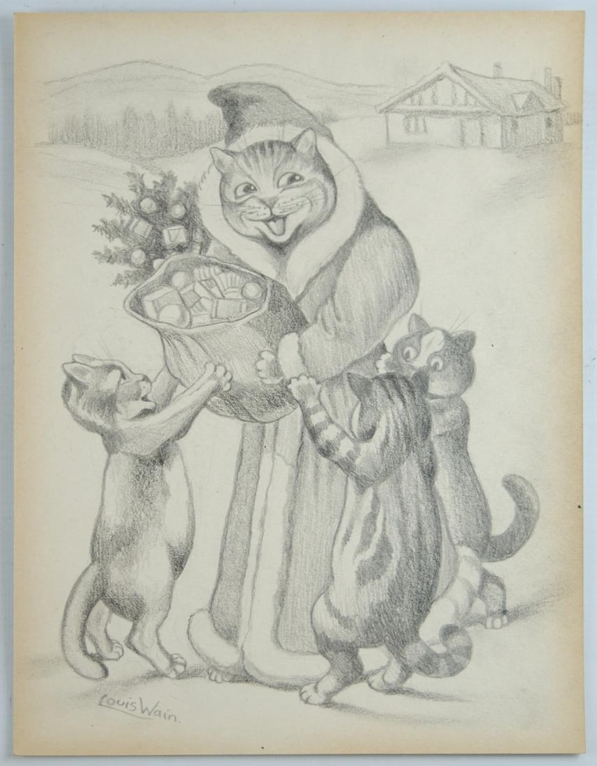Louis Wain Pencil on Paper Art: 12.3" x 8.5" Unframed (1 of 1)