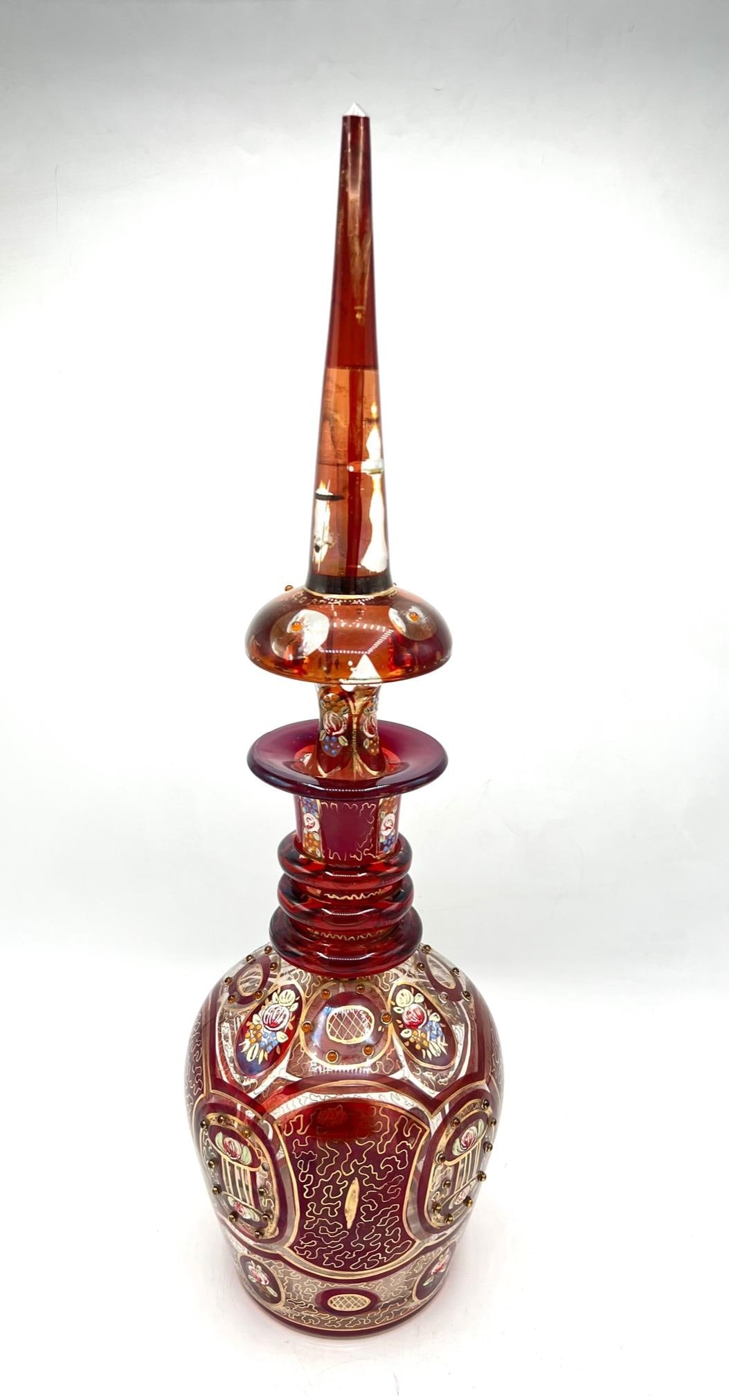 Large Bohemian Ruby Crystal Decanter H: 23"  XIX Century (1 of 5)