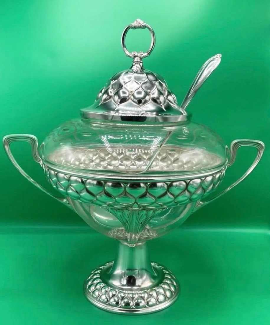 WMF Art Nouveau Metal & Crystal Punch Bowl H: 18" W: 17" (1 of 1)