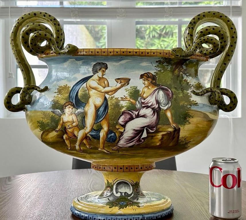 Antique Majolica Large Centerpiece Hand Painted - Italy 1890s (1 of 10)
