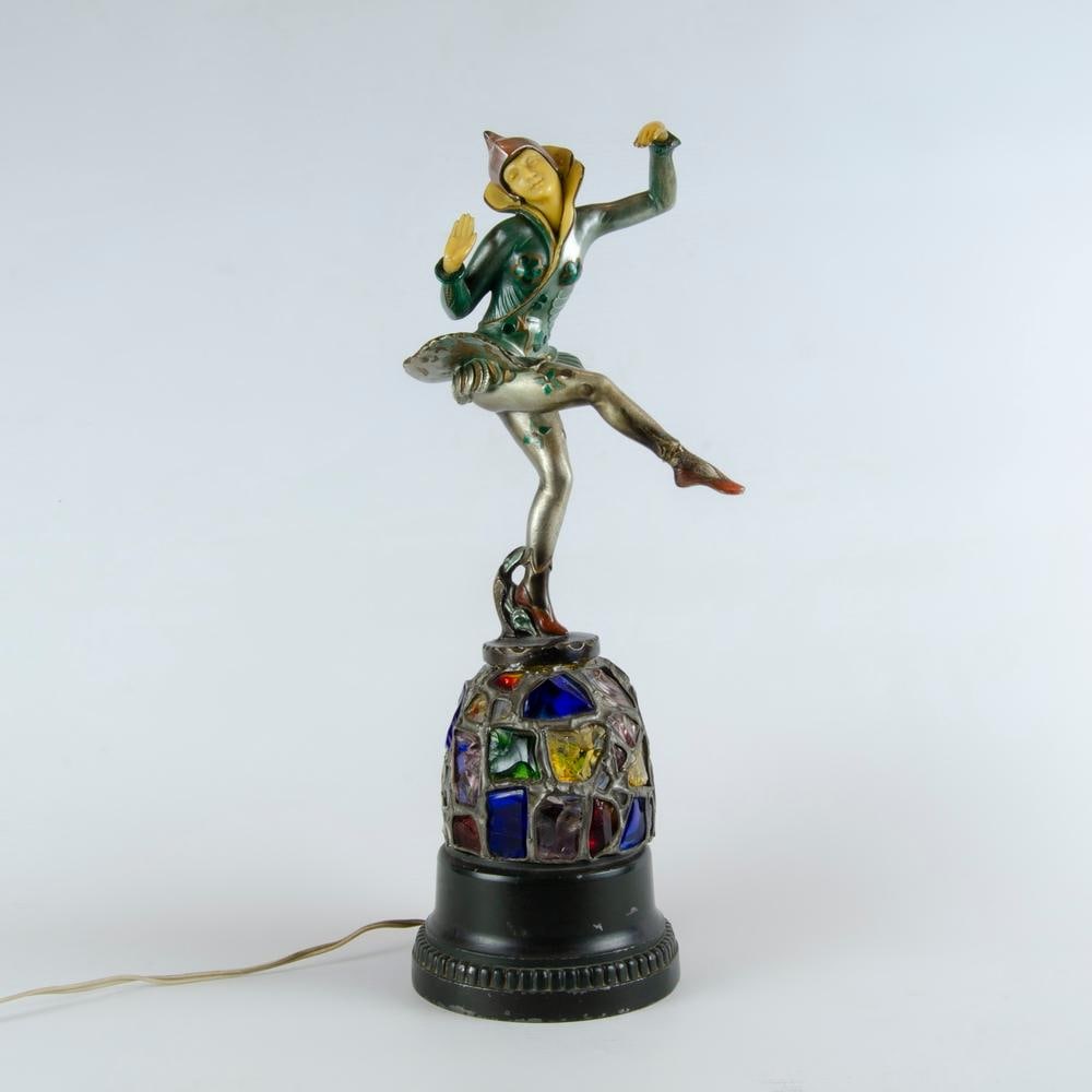 Arlequin Art Deco Figural lamp H-12" Metal with Bakelite (1 of 5)