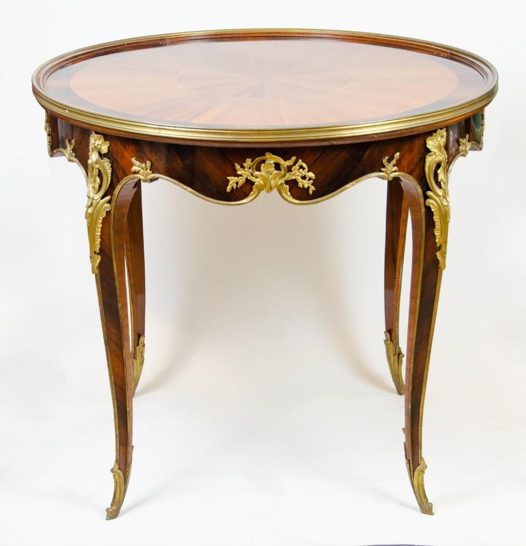19th Century Louis XV Table w/ Dore Bronze H: 29" Diam: 32" France (1 of 7)