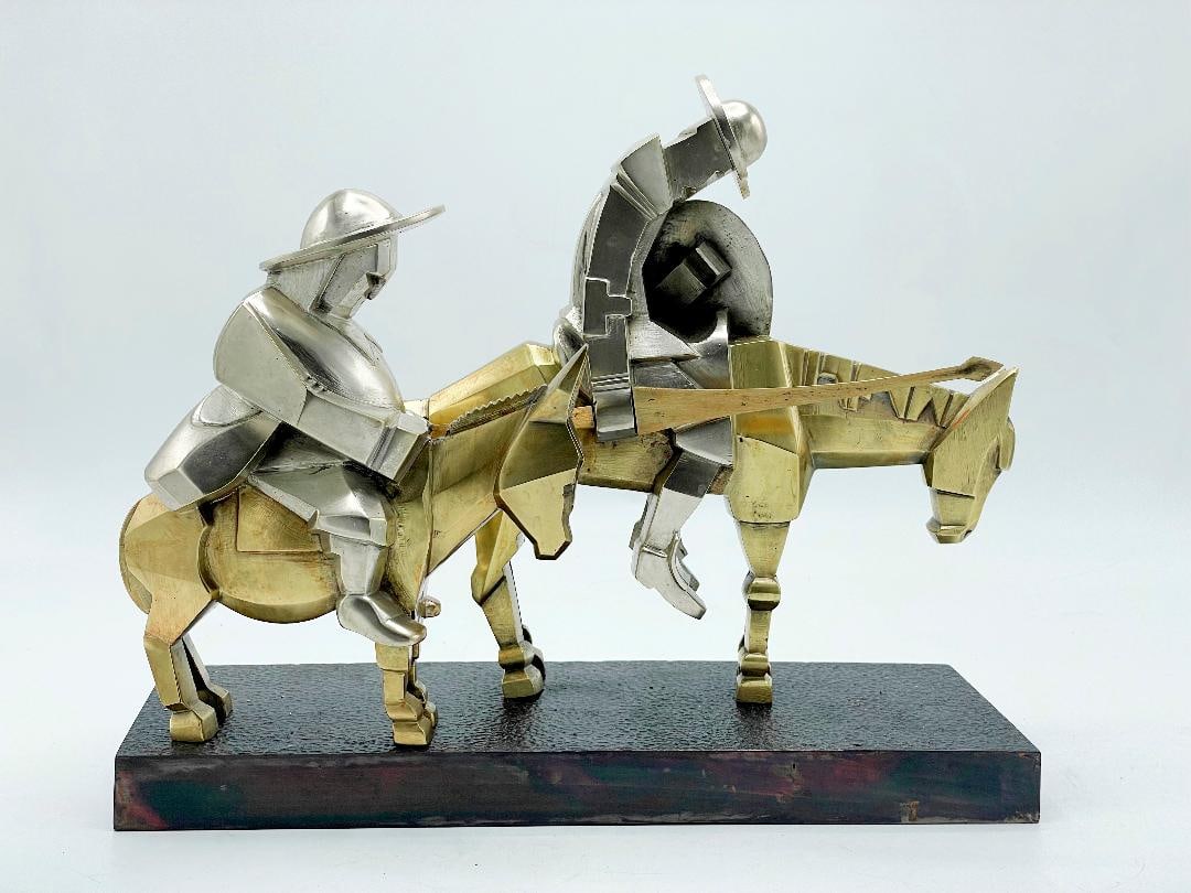 Don Quijote Art Deco Bronze Sculpture H: 10" W: 12" D: 4" (1 of 4)