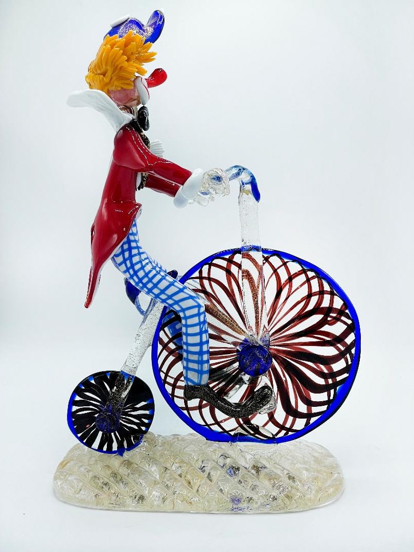 Murano Glass Sculpture of Clown on Bike H: 16" Italy: Shipping in USA $ 120. Murano Glass Sculpture of Clown on Bike H: 16" Italy