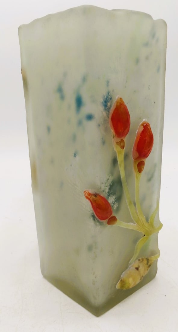 Emile Galle Glass Vase w/ Marquetry and Applications (1 of 6)