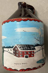 Forrest King Moses Stoneware Jug - 10" x 7" x 7": No COA - Shipping in USA $ 70. Forrest King Moses (1893 - 1974) was active/lived in New York. Forrest Moses is known for Naive rural genre, history and landscape painting.