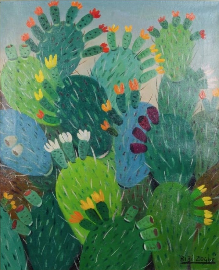 Bibi Zogbe Large Oil on Canvas "Cactus" 24" x 28" w/ Provenance: Shipping in USA $ 220 .Known As Bibi, Labibeh Zogbe born in 1890 in Sahel Alma, Lebanon, She immigrated to Argentina at the age of 16,in the early 1930s, she studied under the Bulgarian painter Klin D
