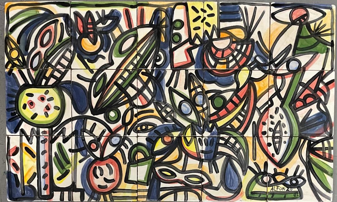 Carlos Alonzo 1986 Hand Painted Wood Art: 18" x 30" Argentina: Shipping in USA $ 200 Carlos Alonso, is a contemporary Argentine painter, draftsman and printmaker. Though he was a Social realist in his early career, he is best known as a New realist.